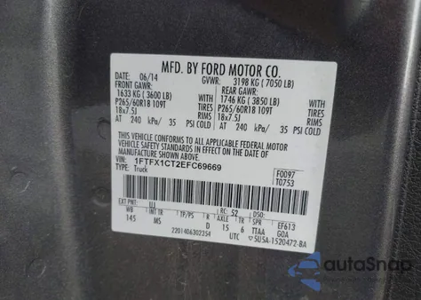 2014 Ford F-150 Xlt from USA, damaged, VIN 1FTFX1CT2EFC69669